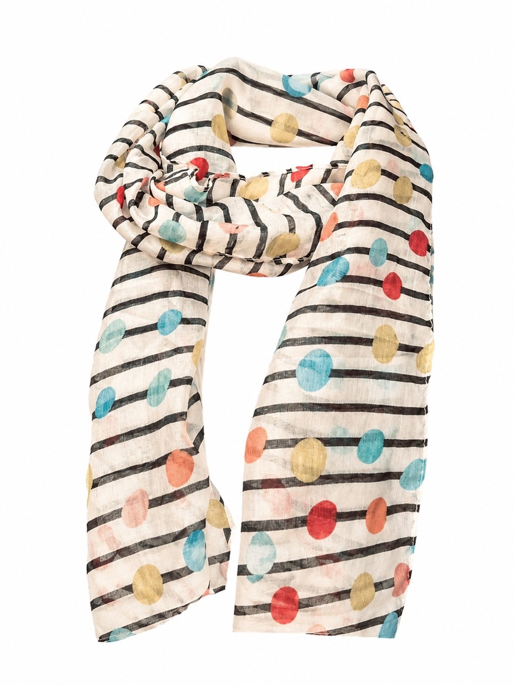 🎨 Modern Striped Scarf with Colorful Dots – Playful & Chic